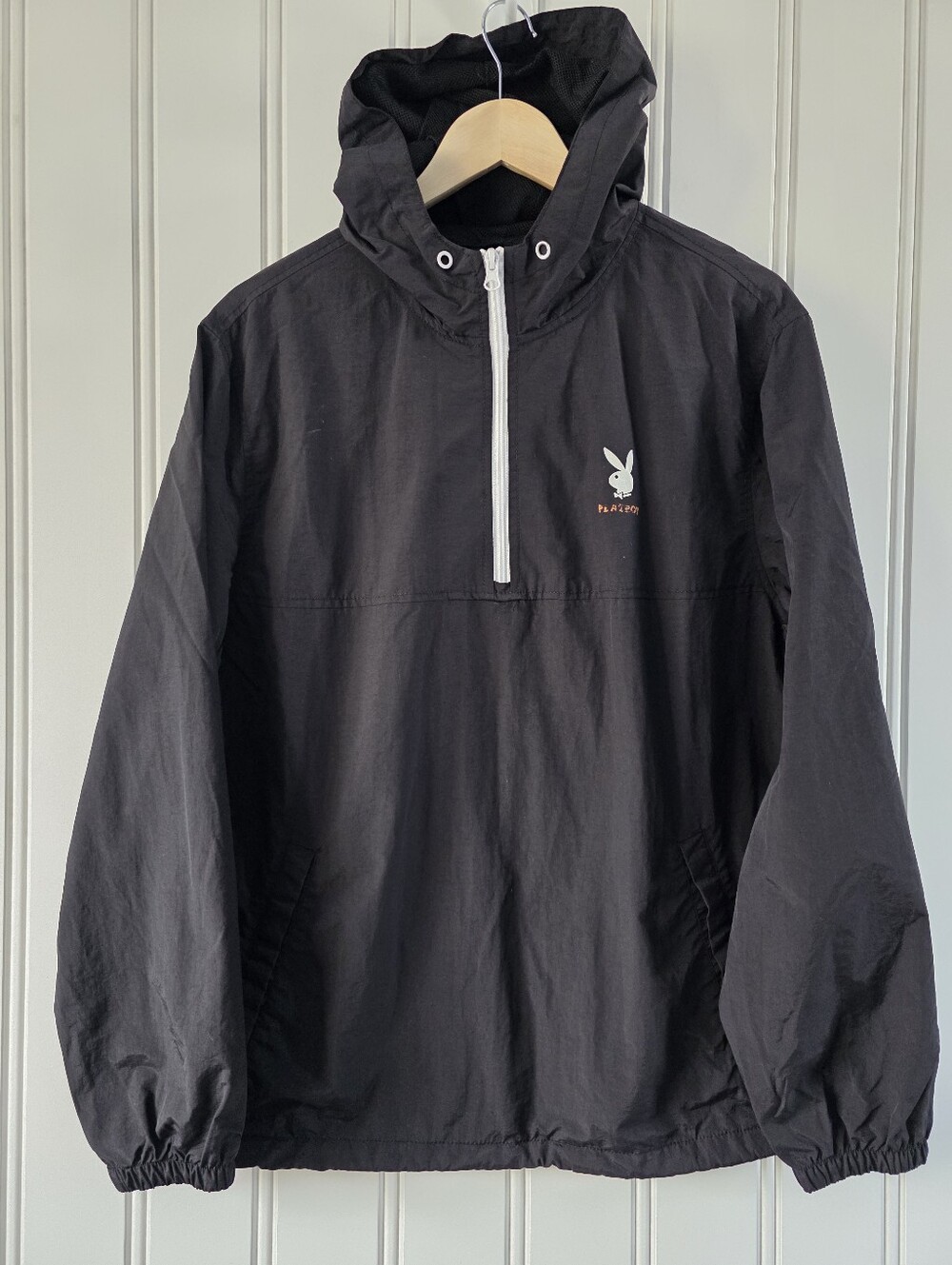 Playboy By Pacsun Lightweight Windbreaker 1/4 Zip Pullover Jacket Black Medium